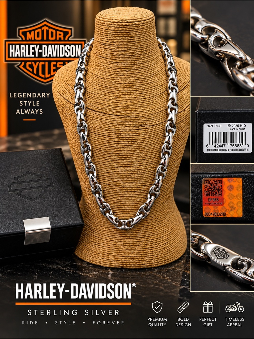 Harley-Davidson Sterling Silver Chain Necklace - Silver